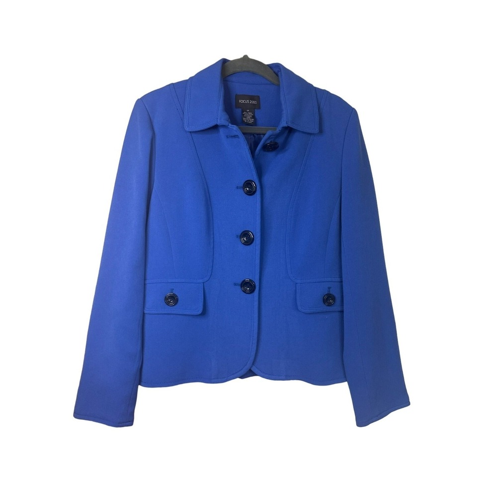 Focus 2000 Blue Button-Up Jacket Y2K Layering Piece Size 12P Women 80 Chars 80